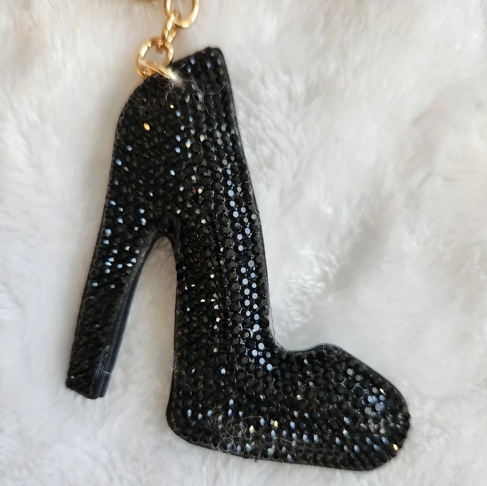 Black Glitter High Heel Keychain Bag Charm